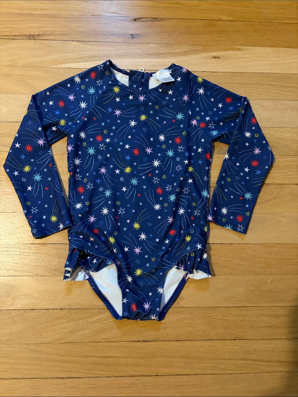 Girls Navy Star-Print Long Sleeve Swimsuit